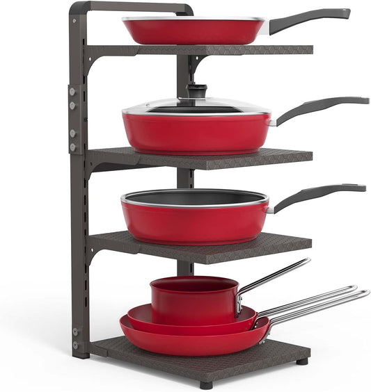 Pot and Pan Organizer Rack for under Cabinet, Heavy Duty Pot Pan Rack under Sink Organizers and Storage, Pot lid organizer, Kitchen Cabinet Organizer with 4 Adjustable Shelves