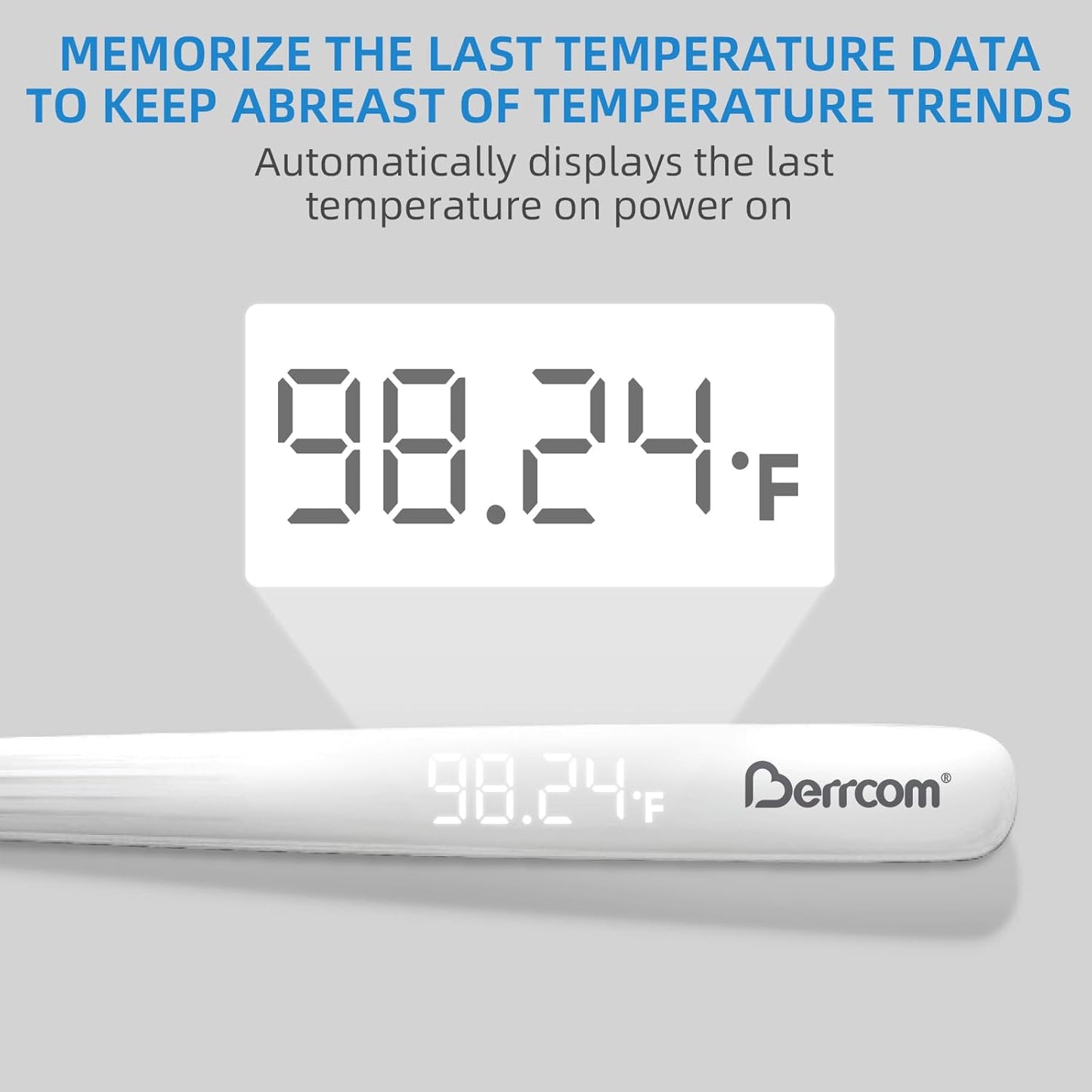 Berrcom Rechargeable Digital Thermometer for Adults and Kids, Medical-Grade Accurate Thermometers with LED Display, Fever Alarm, Fast Reading, Portable