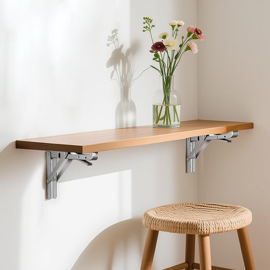 10 Inch Folding Shelf Brackets, 2 Pack Collapsible Heavy Duty Shelf Brackets for Fold Down Desk, Stainless Steel