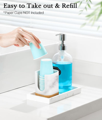 Luxspire Bathroom Cup Dispenser, Dixie Cup Holder 3-5oz, Disposable Paper Cup Holder for Bathroom, Cotton Pad Container, Guest Bathroom Essentials, Gravel White