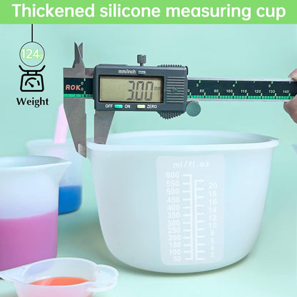 Silicone Measuring Cups Kit for Resin, Epoxy Supplies Set with 600ml, 250ml & 100ml Silicone Cups, Reusable Resin Supplies Cups with Silicone Mat, Stir Sticks, Mixing Cups for Molds Arts, Crafts