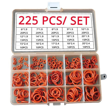 Silicone Rubber O-Ring Assortment Kit 225 Pieces 15 Sizes Metric VMQ Sealing Gasket Set for Cup Lids, Coffee Maker, Brewing Fitting, Washer, Filter, Pump, Plumbing, Hose, Gauge, Auto, Machine, Red.