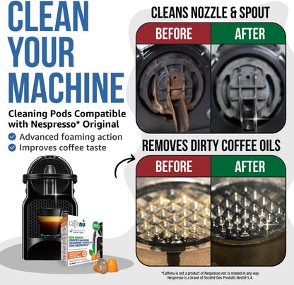 Nespresso Compatible Cleaning Pods. 5 Cleaner Capsules. Improved Coffee Flavor. For Nespresso Originaline, Use with Descaling Kit.
