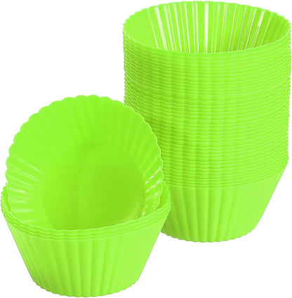 uxcell 42Pcs Silicone Cupcake Liners, Non-Stick Baking Cups, for Cooking Eggs, Baking Muffins and Make a Cake(Green)