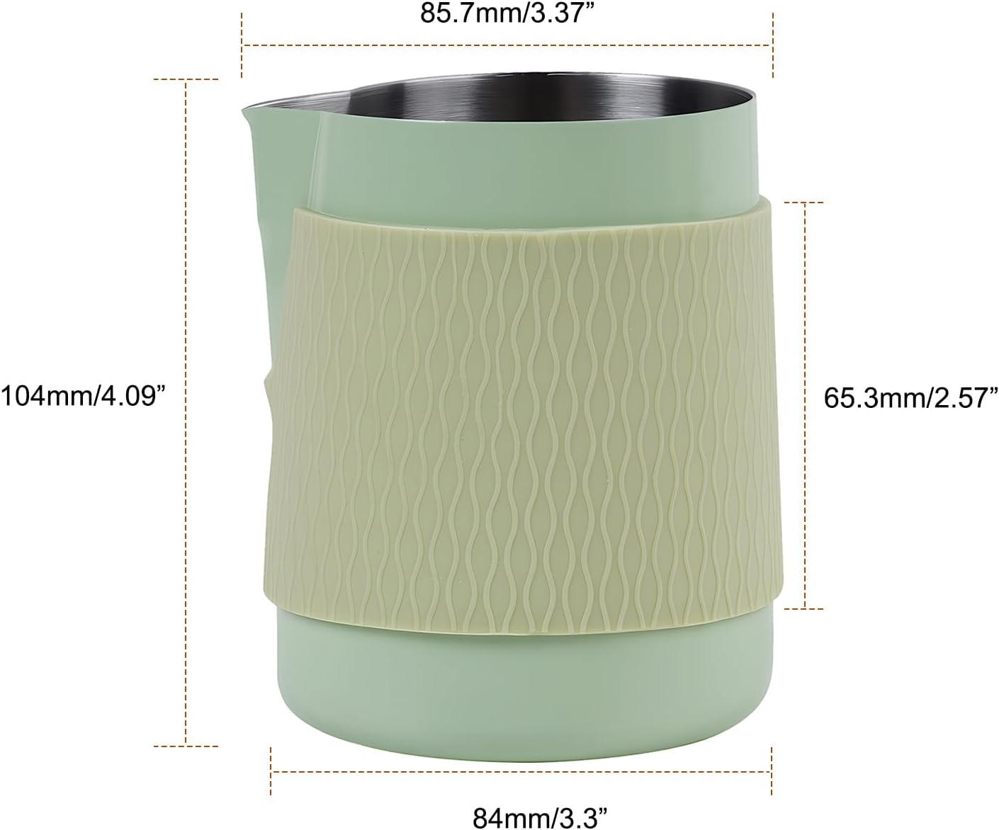 IKAPE Espresso Milk Pitcher, 15.04/450ml Milk Frothing Jug without Handle, Espresso Steaming Pitcher with Sharp Spout for Espresso Barista Tool(light green)