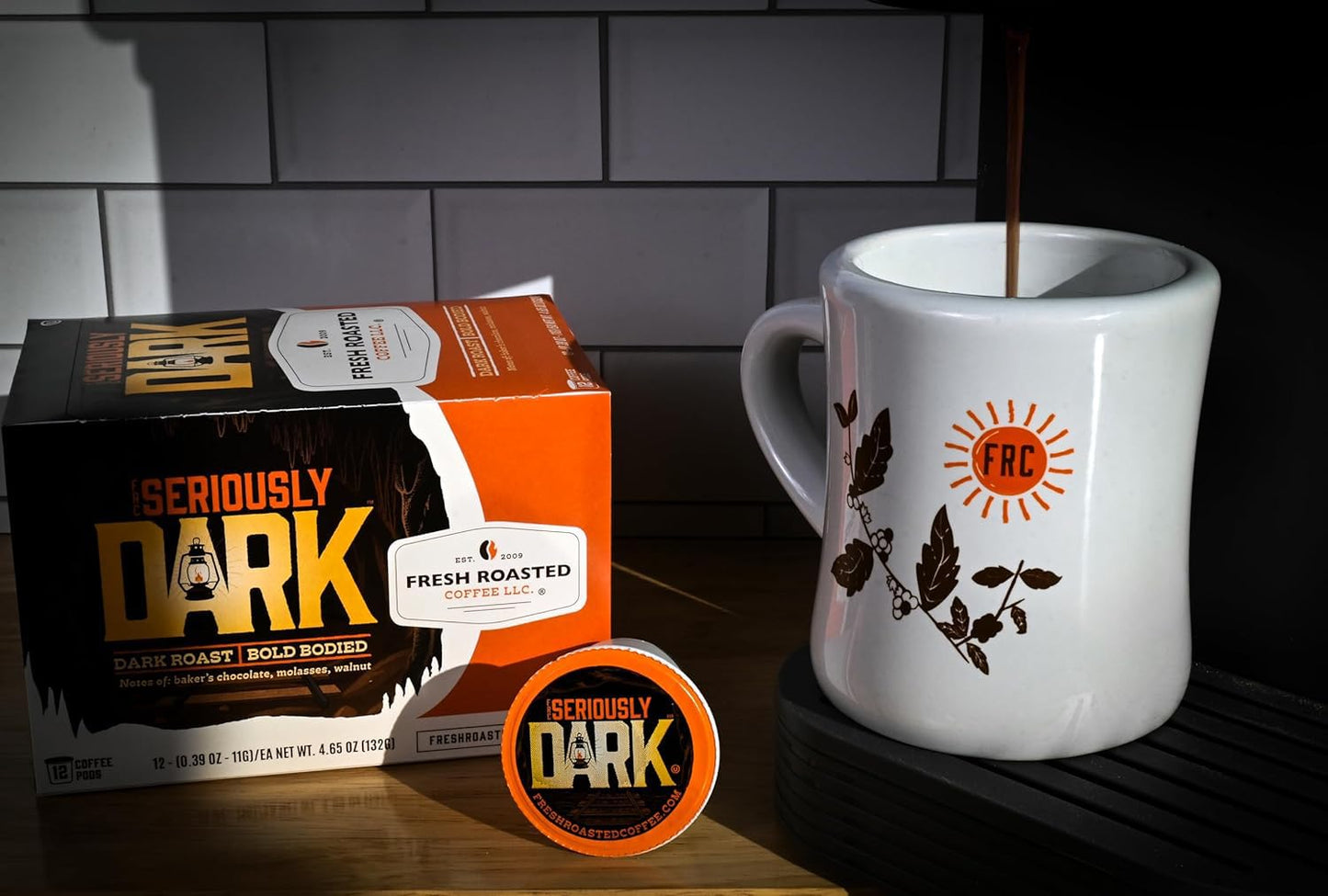 Fresh Roasted Coffee, Seriously Dark, Artisan Blend, Dark Roast, 72 Pods for K Cup Brewers