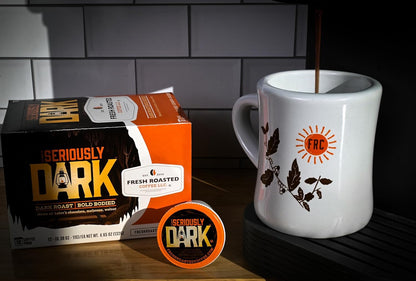 Fresh Roasted Coffee, Seriously Dark, Artisan Blend, Dark Roast, 72 Pods for K Cup Brewers