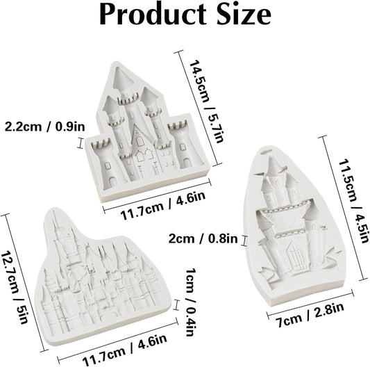 KALAIEN Castle Silicone Mold,3Pcs/Set Castle Cake Fondant Molds,Princess Chocolate Molds Castle Silicone Mirror Mould for Cake Decorating, FTM5036