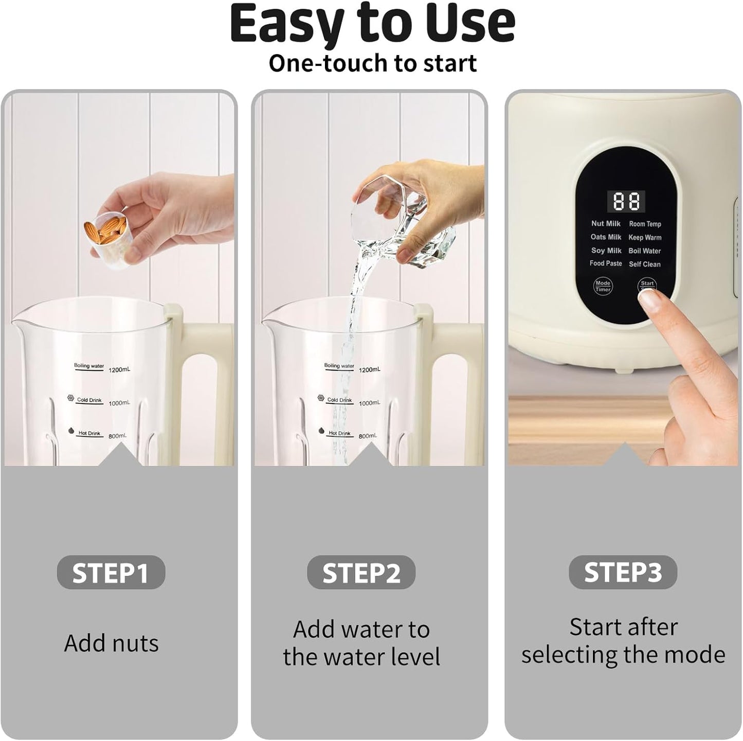 Automatic Nut Milk Maker, 8 in1 40oz Soybean Milk Machine for Homemade Almond, Oat, Soy, Coconut, Plant-Based Milk and Non Dairy Beverages, 12 Hours Timer/Auto-clean/Room Temp/Keep Warm/Boil/Low-Noise