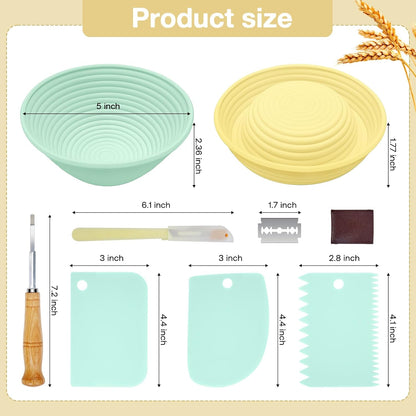 Silicone Banneton, Sourdough Bread Baskets (Set of 6, 5 Inch), Round Proofing Bread Bowls with Starter Kit, Bread Making Baking Supplies
