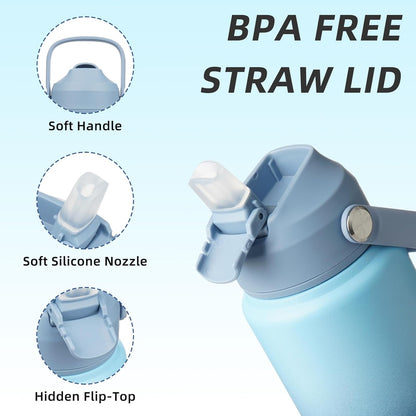 BJPKPK Water Bottle with Straw Lid, 24oz Vacuum Insulated Water Bottles, Metal Stainless Steel Thermos for Sports, Travel, BPA Free Leak Proof Thermos, Cups, Flasks, Tumblers,Sky