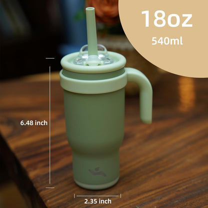 18 oz Tumbler with Side Handle, Insulated Water Bottle with Straw and 2 in 1 Lid, Stainless Steel Cup Travel Coffee Mug for Sports Office Gym,Ice Blue