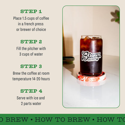 Bizzy Organic Cold Brew Coffee | Espresso Blend | Coarse Ground Coffee | Medium-Dark Roast | Micro Sifted | Specialty Grade | 100% Arabica | 1 LB