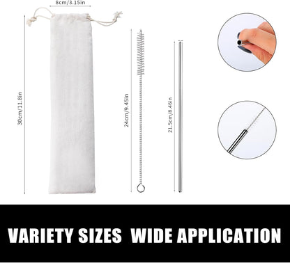 Lazycorner 10 Pcs Metal Straw Reusable 8.5" 6mm Stainless Steel Straws,20oz-32oz, Silver Drinking Straws with Silicone Tips, 4 Straw Cleaner Brush, 1 Travel Case