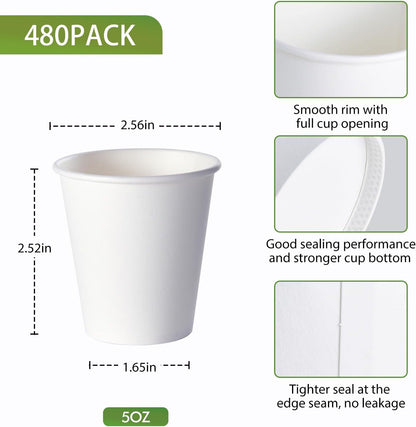 LITOPAK 480 Pack 5 oz Disposable Paper Cups, Disposable Mouthwash Cups, Small Disposable Cups, Mini Paper Cups for Parties, Picnics, Barbecues, Travel and Events
