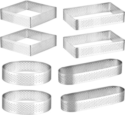 Guowall Stainless Steel Cake Ring, Multi Shaped Fruit Tarte Crust, Square Rectangle Round Oval Shape Pastry Food Ring Nonstick DIY Baking Tools - 8pcs