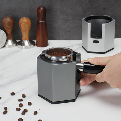 DIBTSA Coffee Portafilter Holder,Espresso Tamping Station Aluminum Alloy Espresso Portafilter Stand for Most 51mm, 53mm, 54mm, 58mm Coffee Portafilter (Hexagon,Grey)