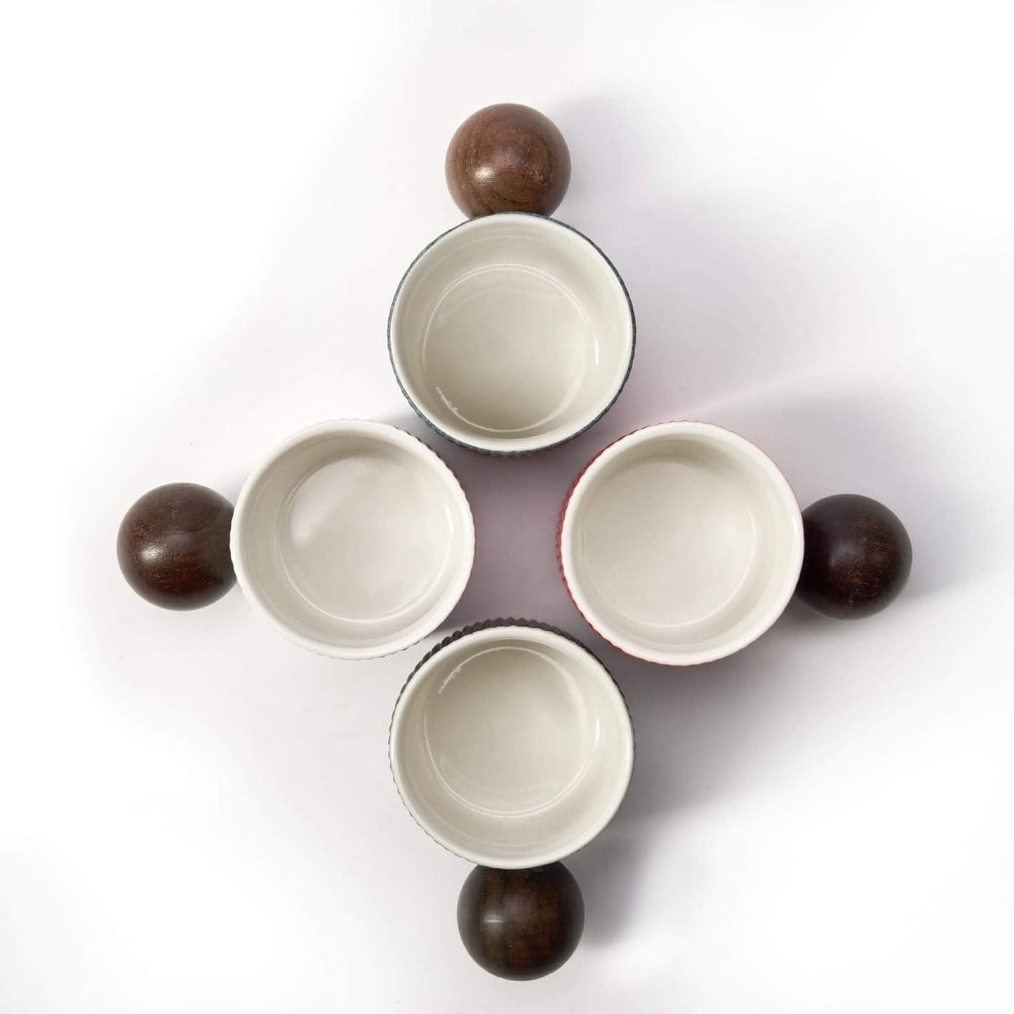Ceramic Mini Espresso Cups Demitasse Cups with Round Wooden Handle Vertical Stripes Tea Cups (black, 2pcs)