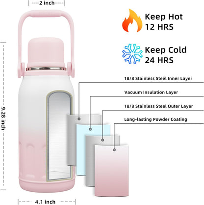 BJPKPK Insulated 40oz Thermos Water Bottle with Lid and Carry Handle Dishwasher Safe Stainless Steel Water Bottles,Pink Pearl