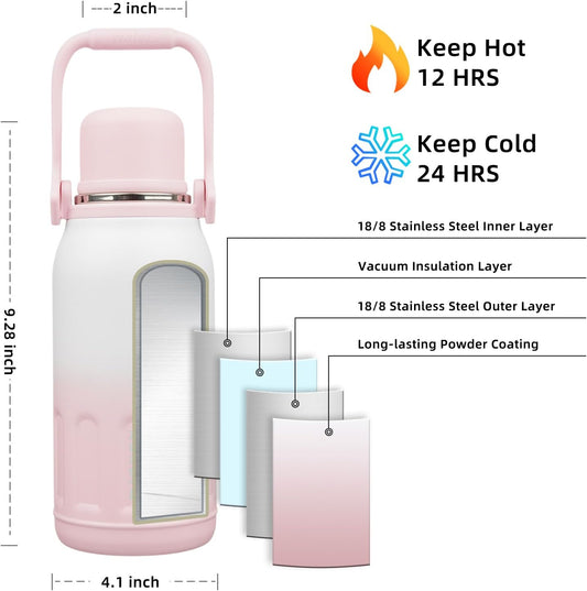BJPKPK Insulated 40oz Thermos Water Bottle with Lid and Carry Handle Dishwasher Safe Stainless Steel Water Bottles,Pink Pearl