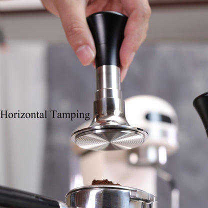 54mm Espresso Tamper with Calibrated Spring Loaded for Ninja Luxe Café/Breville -【24lb~35lbs Self-Adjustable with Sound Feedback】- Self Leveling Stainless Steel Ripple Base - Black