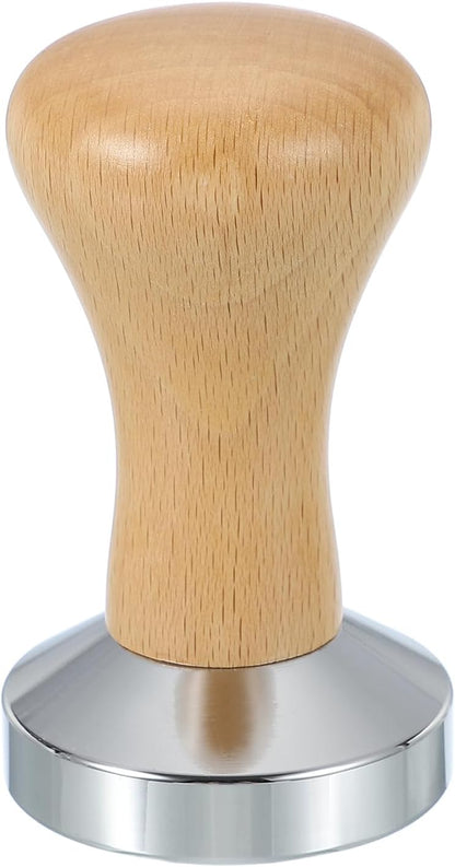 uxcell 51mm Coffee Tamper, Stainless Steel Espresso Press Tamper, Espresso Tamper with Wooden Handle Suitable for Coffee Shop, Restaurant Bar, Bakery (Light Brown)