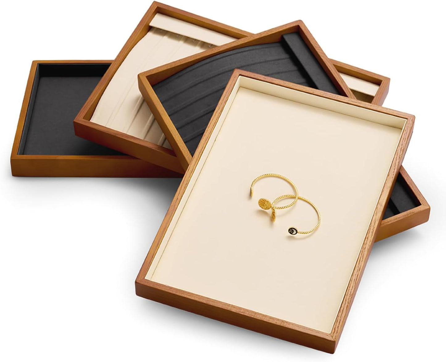 Oirlv Solid Wood Jewelry Tray Ring Earring Display Showcase Jewelry Organizer