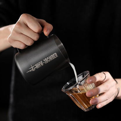 MHW-3BOMBER Milk Frothing Pitcher, 16oz/450ml Milk Frother Cup for Barista, SUS304 Stainless Steel Espresso Steaming Pitchers for Milk/Coffee/Latte Art, Matte Black, P3025B-OS