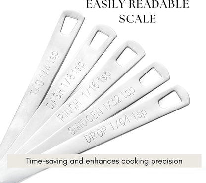 5Pcs Teaspoon Measuring Spoons, 1/4 tsp, 1/8 tsp, 1/16 tsp, 1/32 tsp, 1/64 tsp Metal Measuring Spoons Set, Stainless Steel Cooking Baking Tiny Measuring Spoon for Powders, Spices, Salt