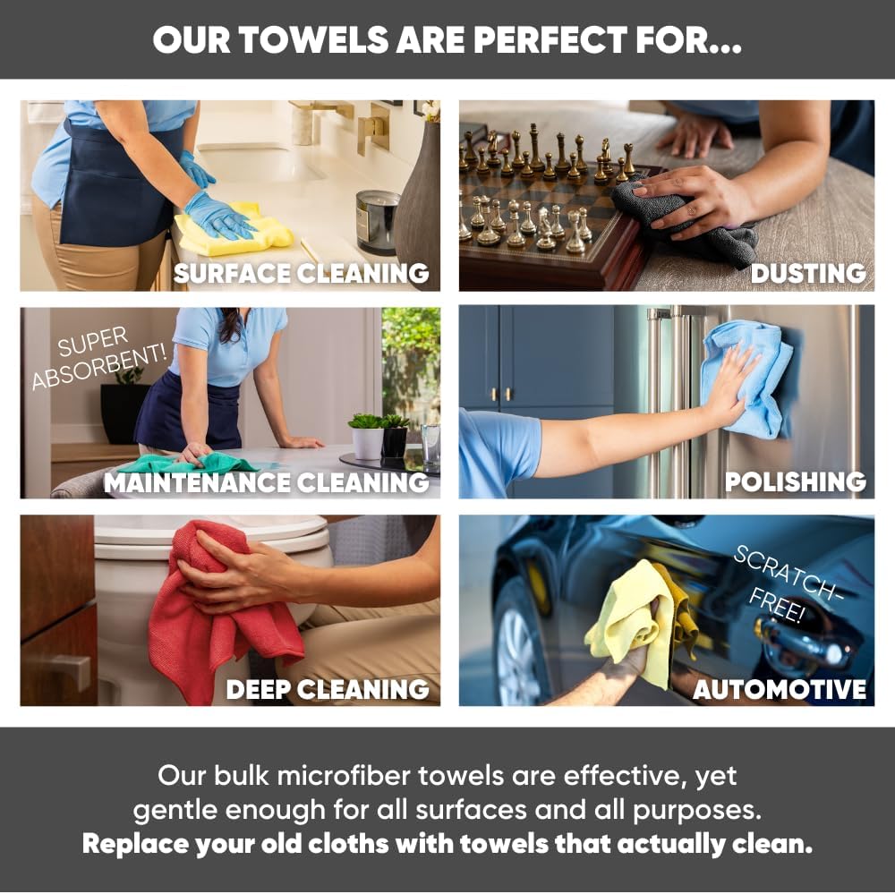 Bulk 12” X 12” All Purpose Microfiber Towels Wholesale - Case Quantity (400 Count) | No Fraying | High Density Microfiber | Zero Chemical Cleaner | Long-Lasting (Green)