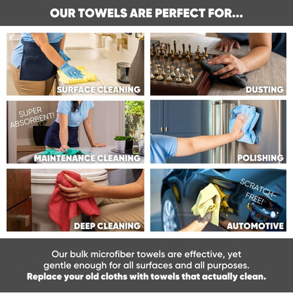 Bulk 12” X 12” All Purpose Microfiber Towels Wholesale - Case Quantity (400 Count) | No Fraying | High Density Microfiber | Zero Chemical Cleaner | Long-Lasting (Green)