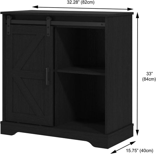Panana Sliding Barn Door Buffet Sideboard Storage Cabinet Coffee Bar Kitchen Farmhouse Style (Black)