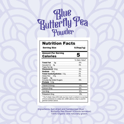 Pure Butterfly Pea Flower Powder, 100% Pure Natural Food Coloring, Non-GMO, Vegan, Retort Processed, Antioxidant-Rich, Blue Lotus Flower Powder
