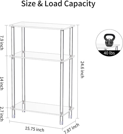 Clear Acrylic Narrow Side Table Set of 2 for Small Spaces, 15.75" L x 7.87" W x 24.6" H, 3 Tier Rectangle Slim End Table Nightstand, Small Bedside Table for Bedroom, Bathroom, Living Room