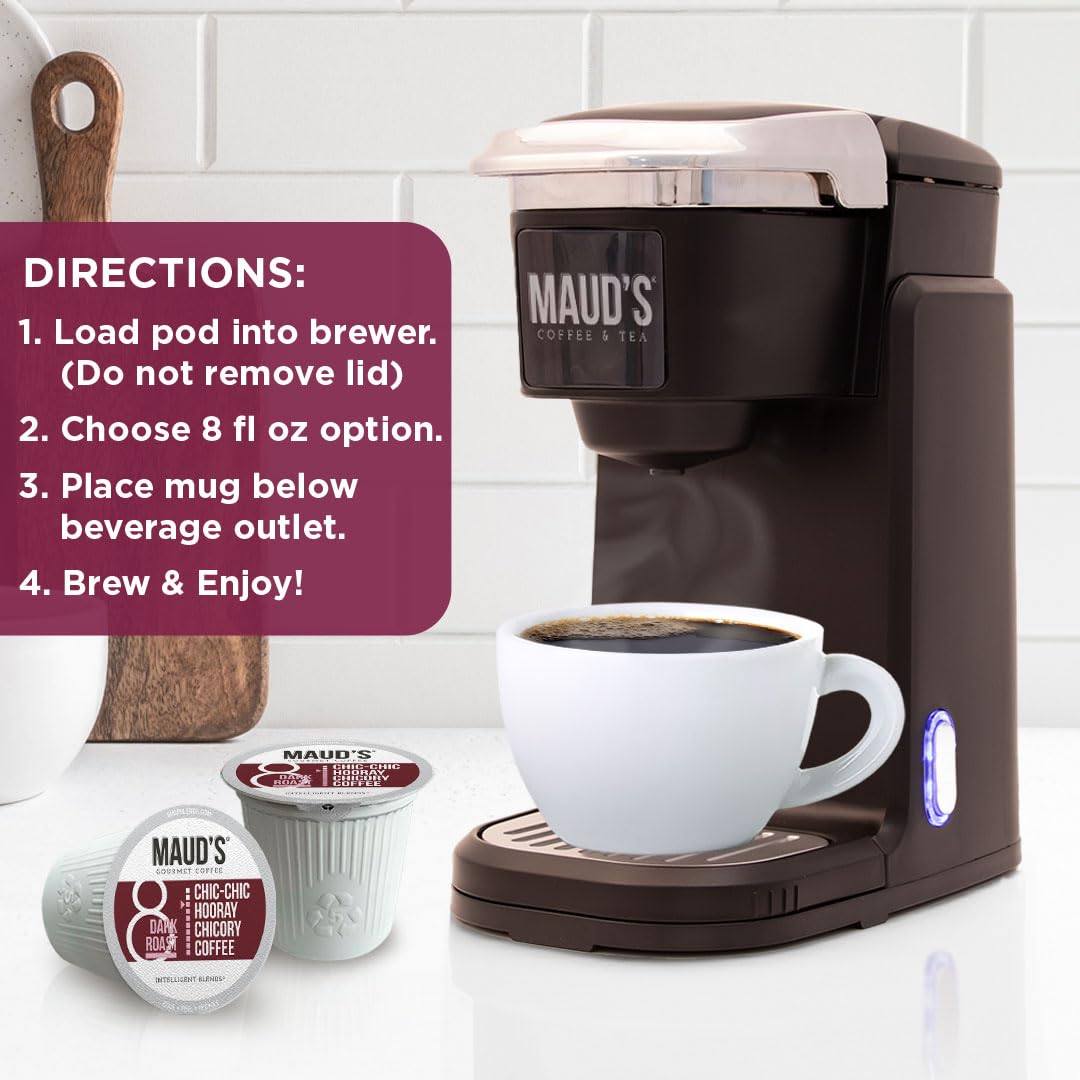 Maud's Chicory Flavored Coffee Pods, 36 ct, Dark Roast Flavored Coffee in Recyclable Single Serve Pods – 100% Arabica Beans, Compatible with Keurig K Cups Maker