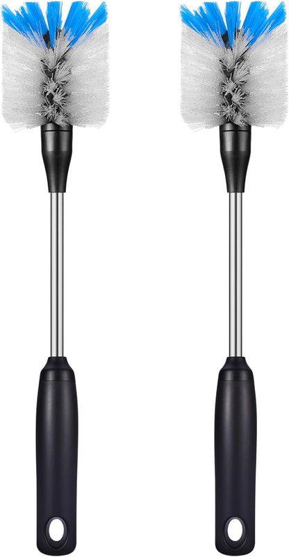Stainless Steel Bottle Brush with Replaceable Head, 2 Pack Long Handle Scrubbing Brush for Water Bottles, Glasswares, Mugs, Flasks, Tumblers, Vases, and Kitchen Sink, 13 in