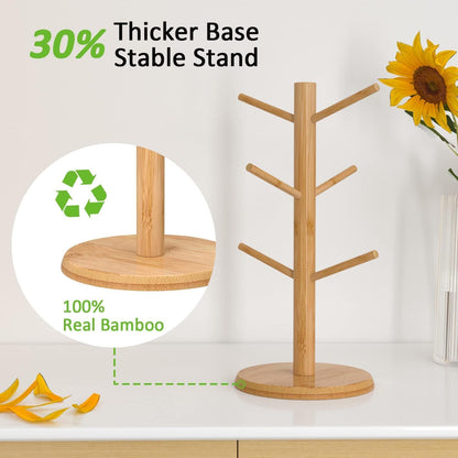 Wisuce Coffee Mug Tree Bamboo Mug Holder Coffee Cup Stand Mug Holders for Countertop Coffee Mug Rack Organizer Stand with 6 Hooks