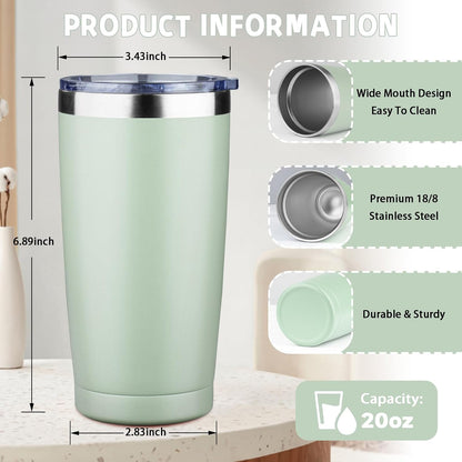 20 oz Tumbler with Lids and Straws, Stainless Steel Insulated Coffee Tumbler, Double Wall Vacuum Insulated Travel Mug Cup, Leakproof Thermal Coffee Cup for Hot and Cold Drinks (green tea)