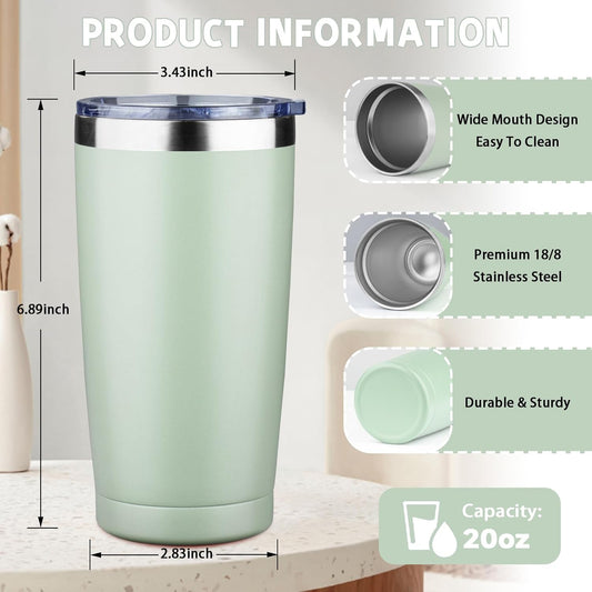 20 oz Tumbler with Lids and Straws, Stainless Steel Insulated Coffee Tumbler, Double Wall Vacuum Insulated Travel Mug Cup, Leakproof Thermal Coffee Cup for Hot and Cold Drinks (green tea)