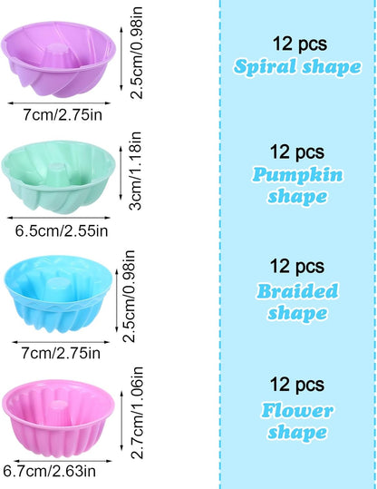 48Pcs Silicone Baking Cups, Non-stick 4 Shape Baking Molds, Heat Resistant and Resuable Mini Silicone Muffin Cups for Muffins, Jelly and Cake Baking