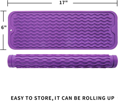 Silicone Dish Drying Mat for Multiple Usage,Easy clean,Eco-friendly,Heat-resistant Silicone Mat for Kitchen Counter,Sink,Bar,Bottle,or Cup Purple M 17 inches x 6 inches