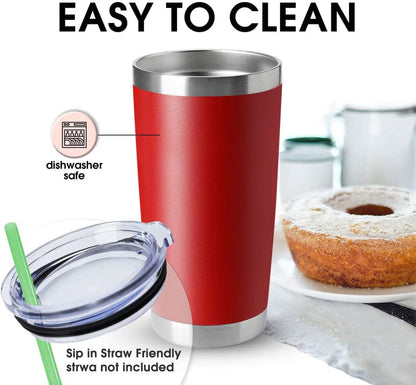 HASLE OUTFITTERS 20oz Tumblers Stainless Steel Mugs with Lid Double Wall Vacuum Insulated Coffee Cups for Cold & Hot Drinks (20oz-Red, 1 Pack)