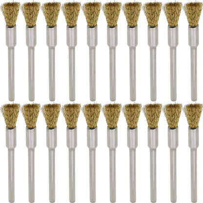 20PCS Brass Wire Brushes - Metal Rust Removal, Cleaning, and Polishing - 5mm Diameter, 1/8″ (3mm) Shaft - Removes Burrs, Dust, and Oxide Layer - Handles Rough Surfaces - Rotary Tool Accessories