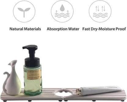 ZumenDa 17inch x 4inch Kitchen Sink Faucet Mat, Water Absorbing Stone Faucet Splash Guard for Bathroom Counter, Quick Drying Diatomite Tray for Kitchen Sink, Light Gray