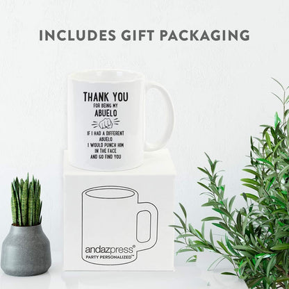 Andaz Press Funny Family 11oz. Coffee Mug Gift, Thank You for Being My Abuelo, Punch in Face, 1-Pack, Christmas Birthday Drinking Cup Present Ideas