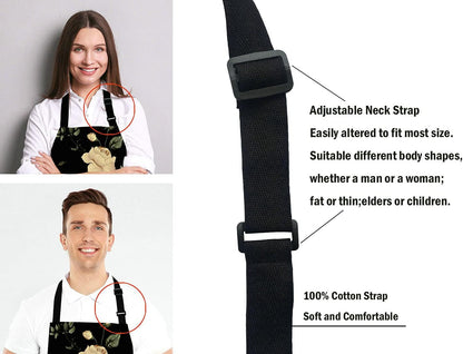 Watercolor Floral Pattern with of Roses Adjustable Bib Apron Kitchen Cooking Baking Gardening Apron for Women Men