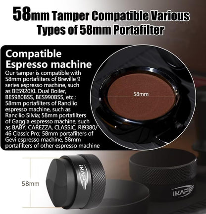 IKAPE 58MM Coffee Distributor, Black Design of Bottom Propeller, Gravity Adaptive Espresso Distributor Fits All 58.35MM Espresso Portafilter, Compatible with 58.35MM Rancilio Bottomless Portafilter