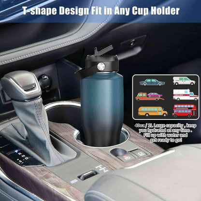 SENDESTAR 40oz Stainless Steel Water Bottle(Cold for 48 Hrs, Hot for 24 Hrs),Double Wall Vacuum Insulated Bottle with Straw Lid, Spout Lid and Flex Cap, Fit in Any Car Cup Holder，Navy