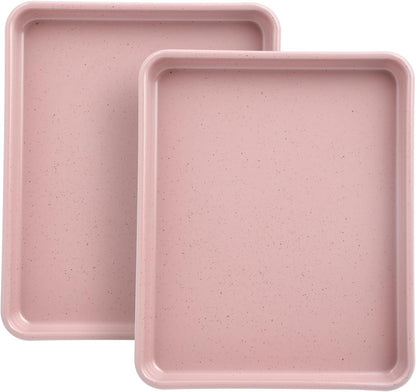 Toaster Oven Pans Set of 2, Shinsin 11-Inch Nonstick Baking Sheet Pans and Trays, 1/8 Thicker Replacement Small Baking Tray Accessories for Cookie, Non Toxic and Easy Clean and Diswasher Safe, Pink