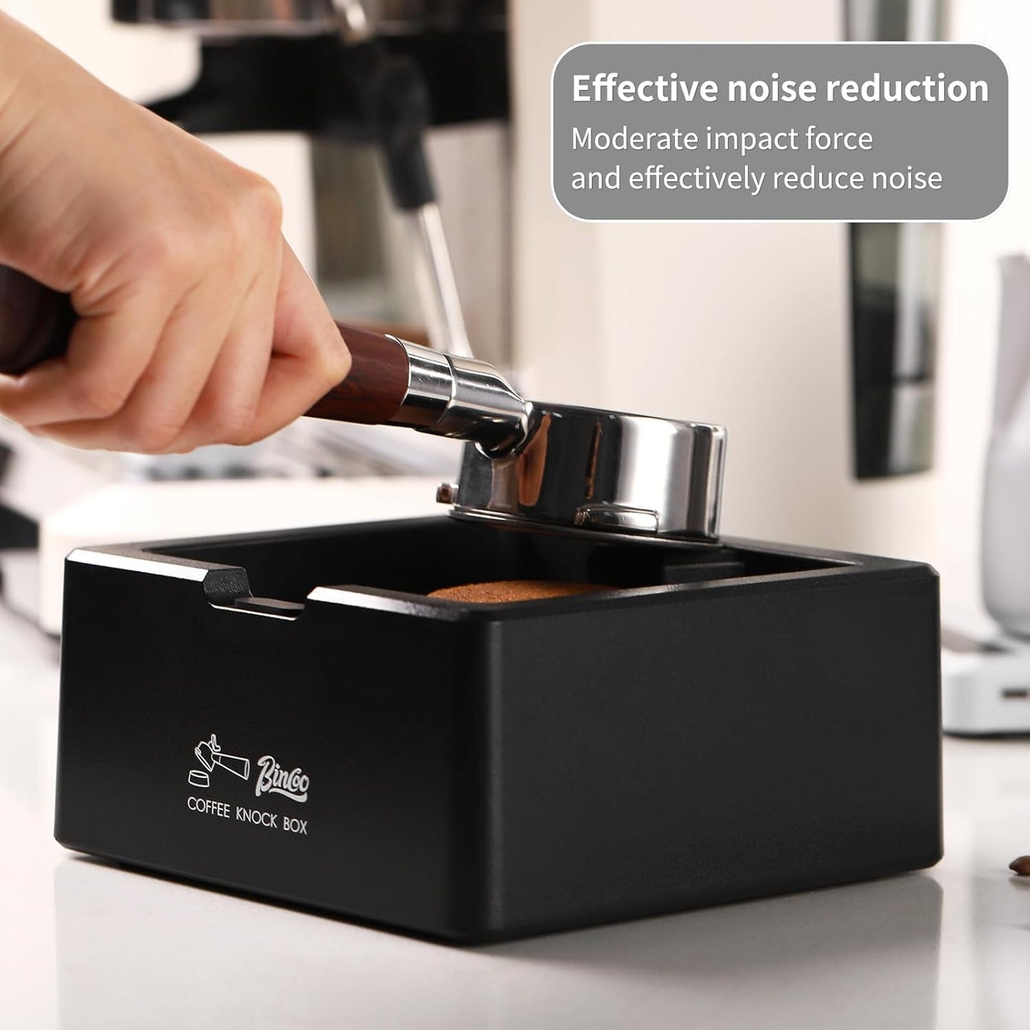 Bincoo Square Espresso knock Box 16cm /6.3 Inch Barista Style Coffee Knock Box for Grounds with Anti-Slip Base, Multi-functional Sturdy Espresso Dump Bin for Home/Office.. (black)